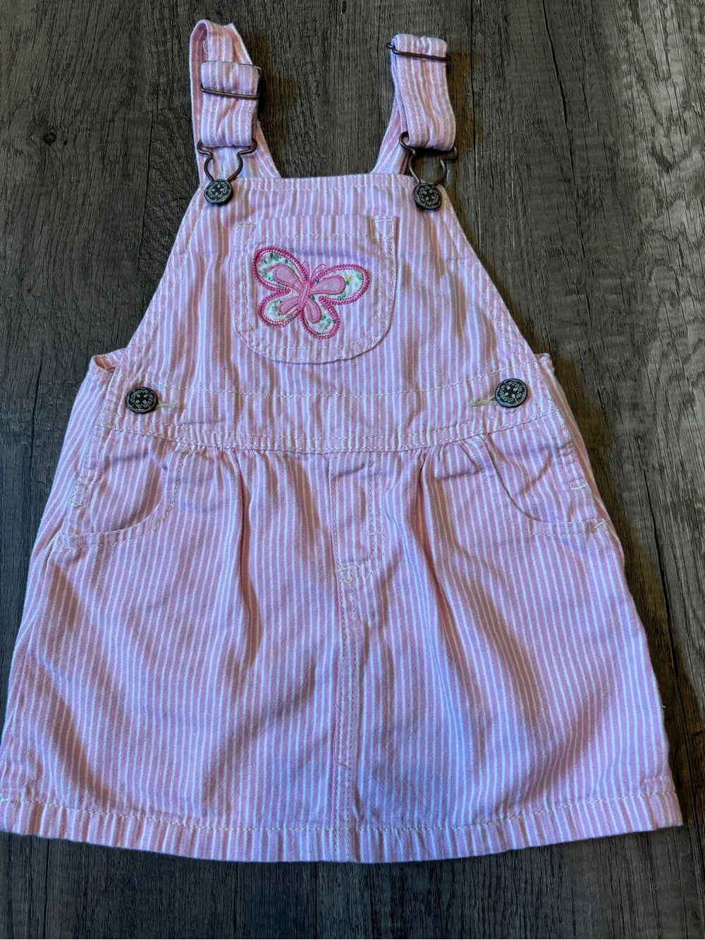 Vintage Y2K 2010s Oshkosh B’Gosh Butterfly Jumper Dress Vestbak Pinstripe Pink